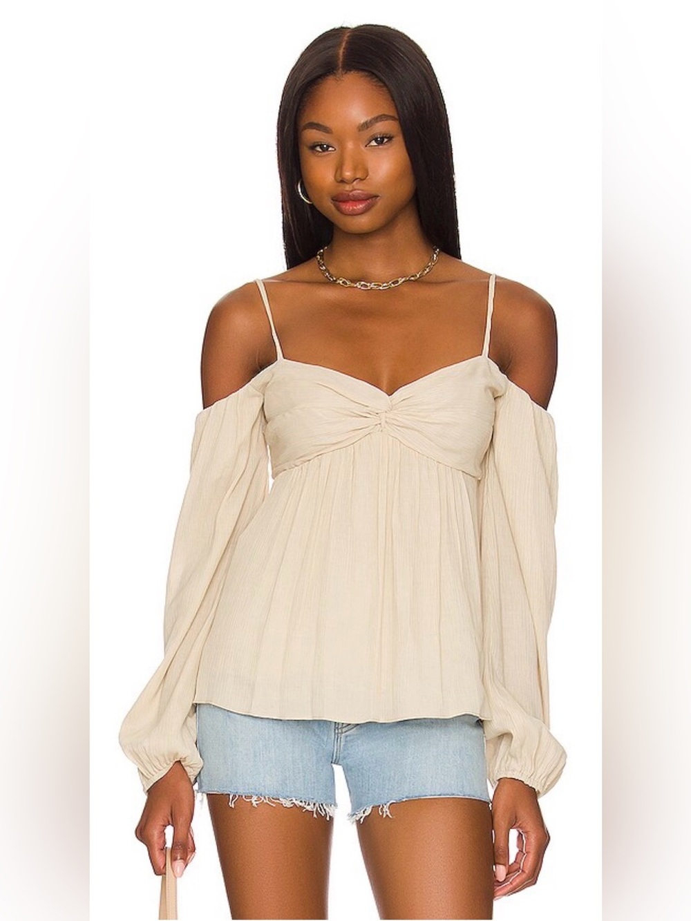 NWT Bailey/44 Mariko Cold Shoulder Top – Linen Beige – Size Medium –MSRP $218